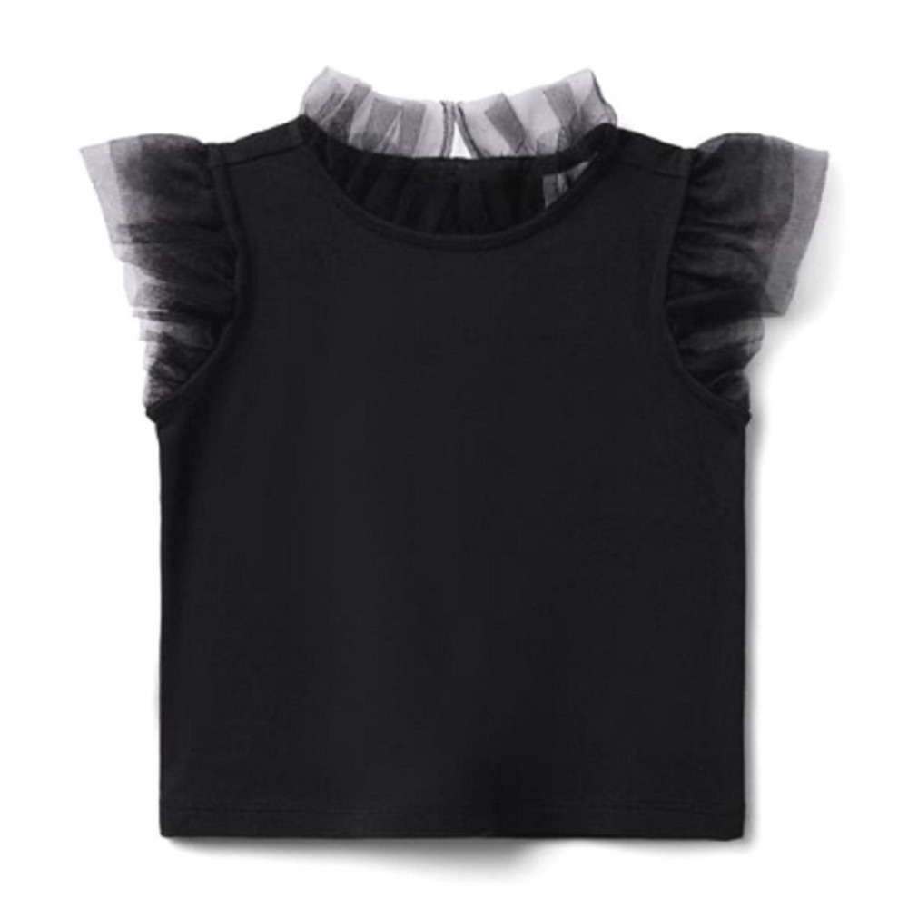 Janie and Jack Black Tulle Sleeve Girls Top